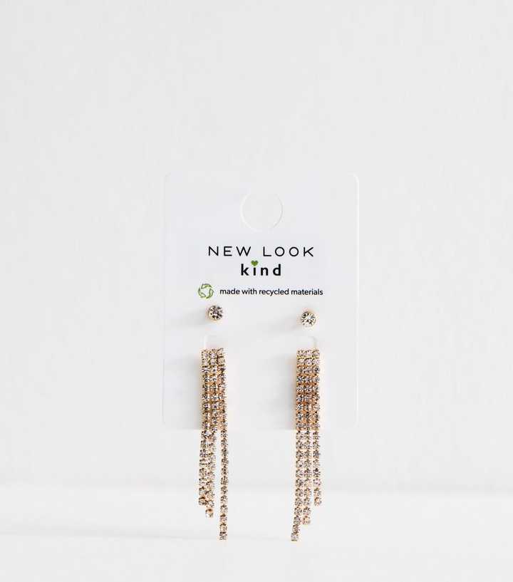 Gold Tone Pack Of 2 Diamant?� Stud Tassel Earrings