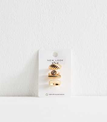 Gold Tone Pack of 4 Chunky Twist Signet Rings