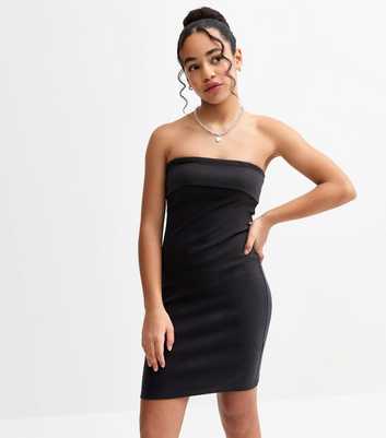 Girls Black Bandeau Fold Over Jersey Dress