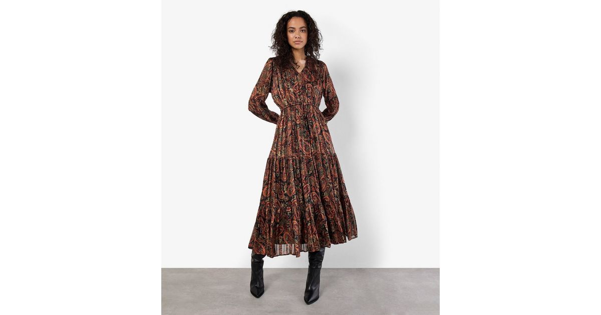 Apricot Black V-Neck Paisley Midi Dress New Look