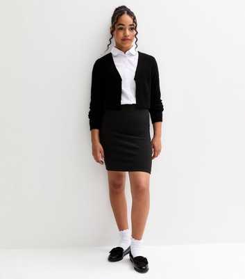 Girls Black Textured Jersey Tube School Skirt