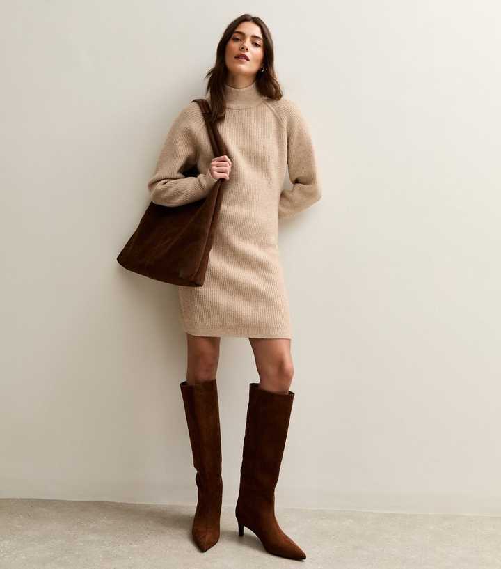 cream jumper dress Long Sleeve Jumper Dress In Cream Cable Knit | EGO US