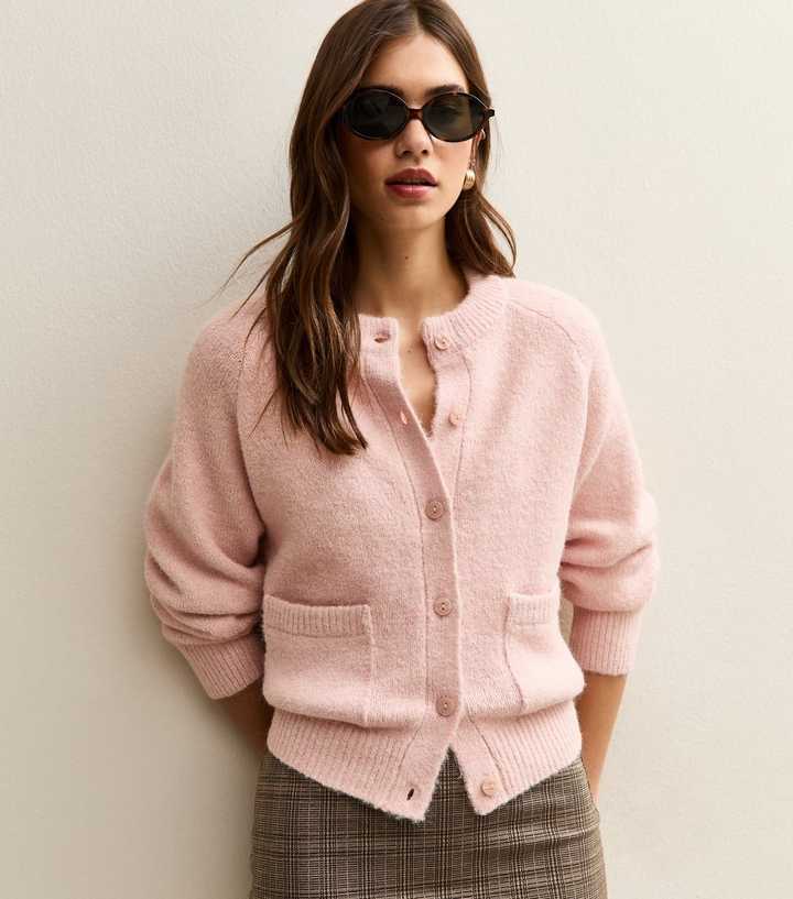 Light Pink Double Pocket Textured Knit Cardigan