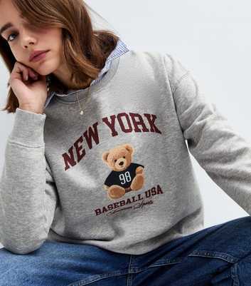 Grey New York Bear Print Sweatshirt