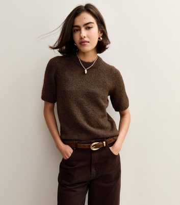 Dark Brown Short Sleeve Knit Top