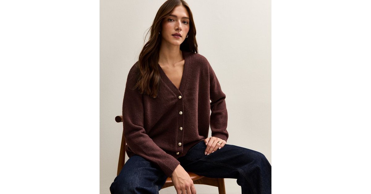 Dark Burgundy Oversized Boyfriend Cardigan New Look