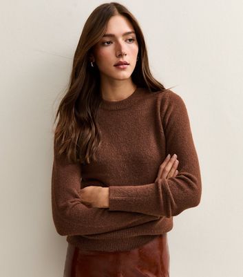 Dark Brown Crew Neck Jumper New Look
