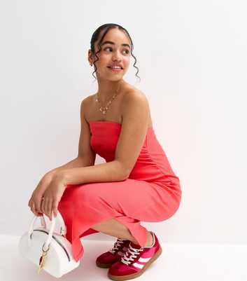 Girls Coral Slit Hem Bandeau Midi Dress