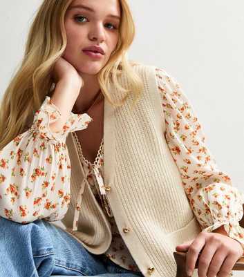Cream Button Up Chunky Knit Waistcoat