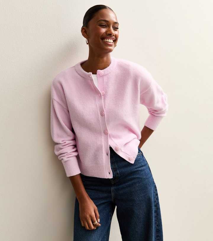 Lilac Crew Neck Knit Cardigan