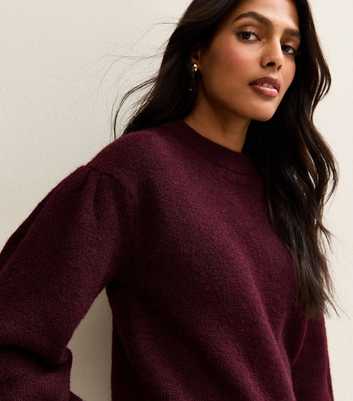 Dark Burgundy Puff Sleeve Crew Neck Jumper