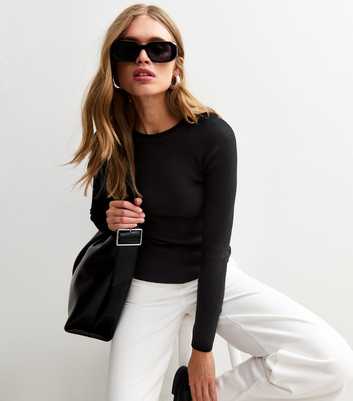 Black Ribbed Crew Neck Jumper