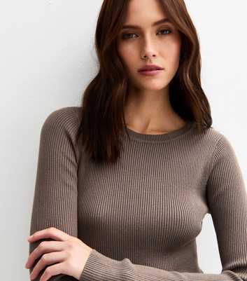 Mink Ribbed Crew Neck Jumper