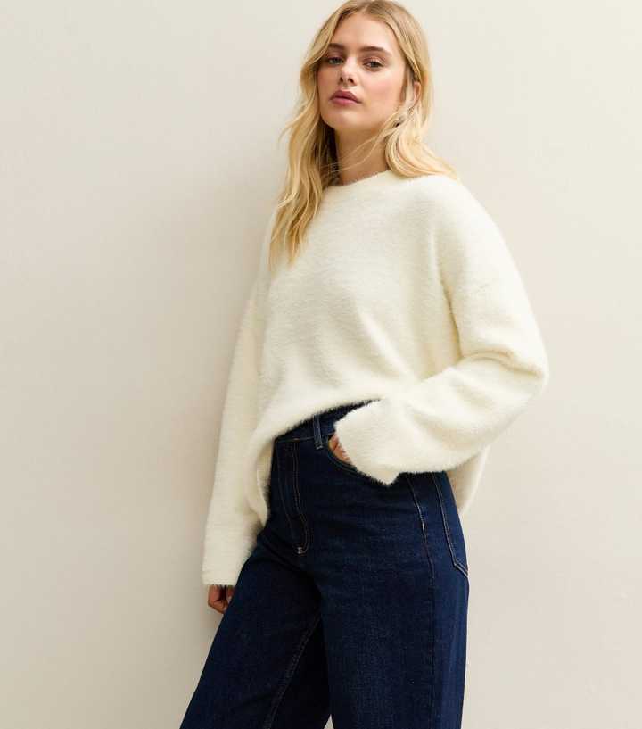 Cream Fluffy Knit Relaxed Fit Jumper