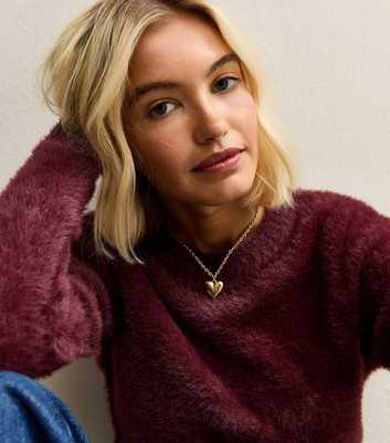 Burgundy Fluffy Knit Crew Neck Jumper
