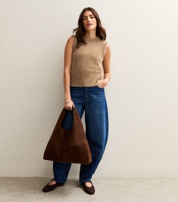 Camel Fluffy Knit Tank Top | New Look