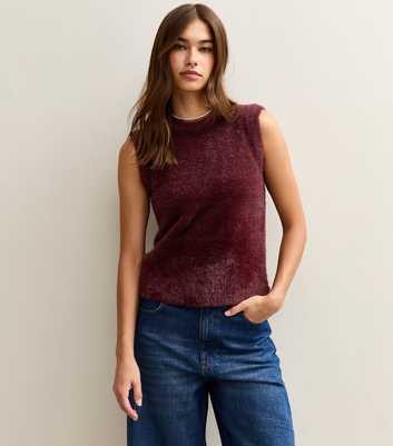 Burgundy Fluffy Knit Tank Top