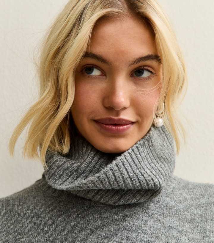 Grey Longline Roll Neck Jumper