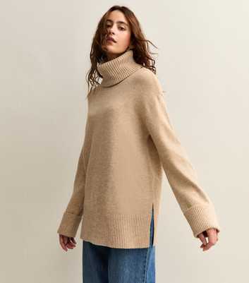 Camel Longline Roll Neck Jumper