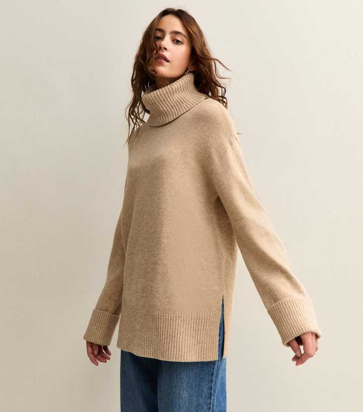 Camel Longline Roll Neck Jumper