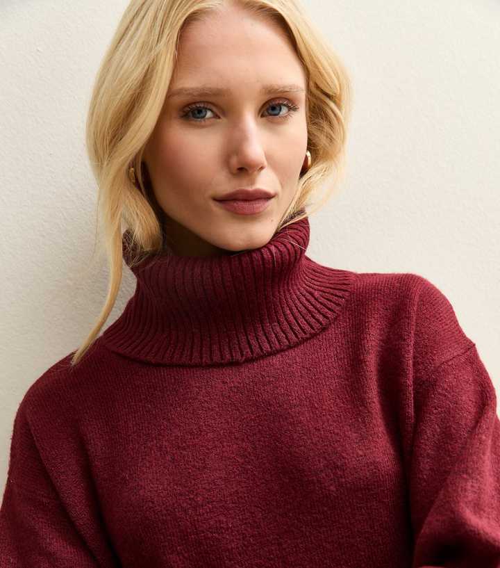Dark Red Longline Roll Neck Jumper