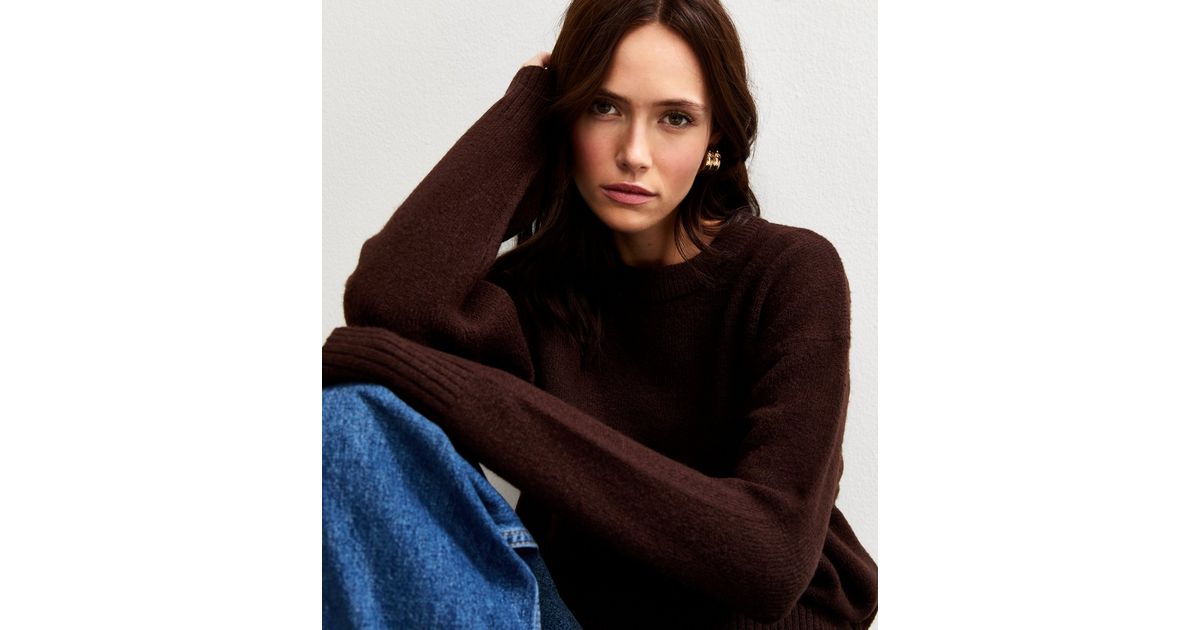 Dark Brown Crew Neck Jumper | New Look