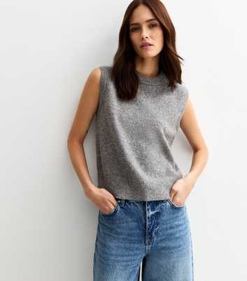 Grey Crew Neck Knit Vest