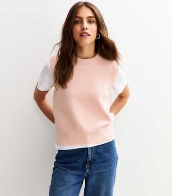 Pink Crew Neck Knit Vest