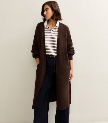 Dark Brown Relaxed Longline Cardigan New Look