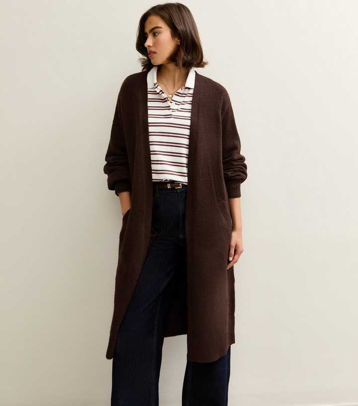 Dark Brown Relaxed Longline Cardigan