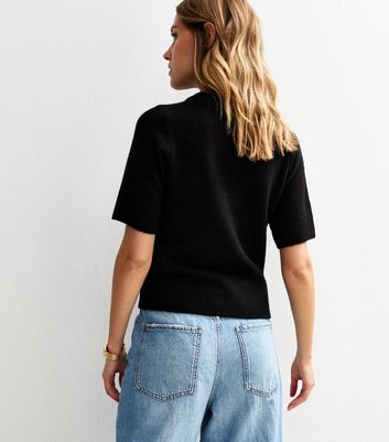 Black Short Sleeve Midweight Knit Jumper