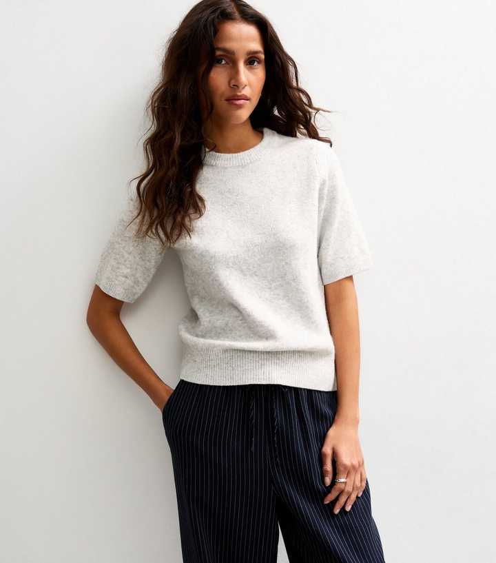 Light Grey Short Sleeve Midweight Knit T-Shirt
