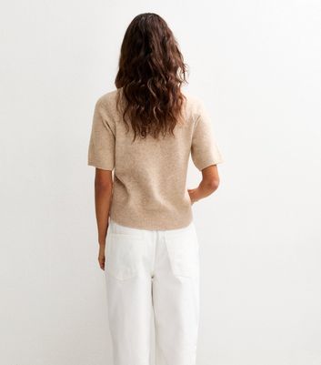 Camel Short Sleeve Midweight Knit Tee | New Look
