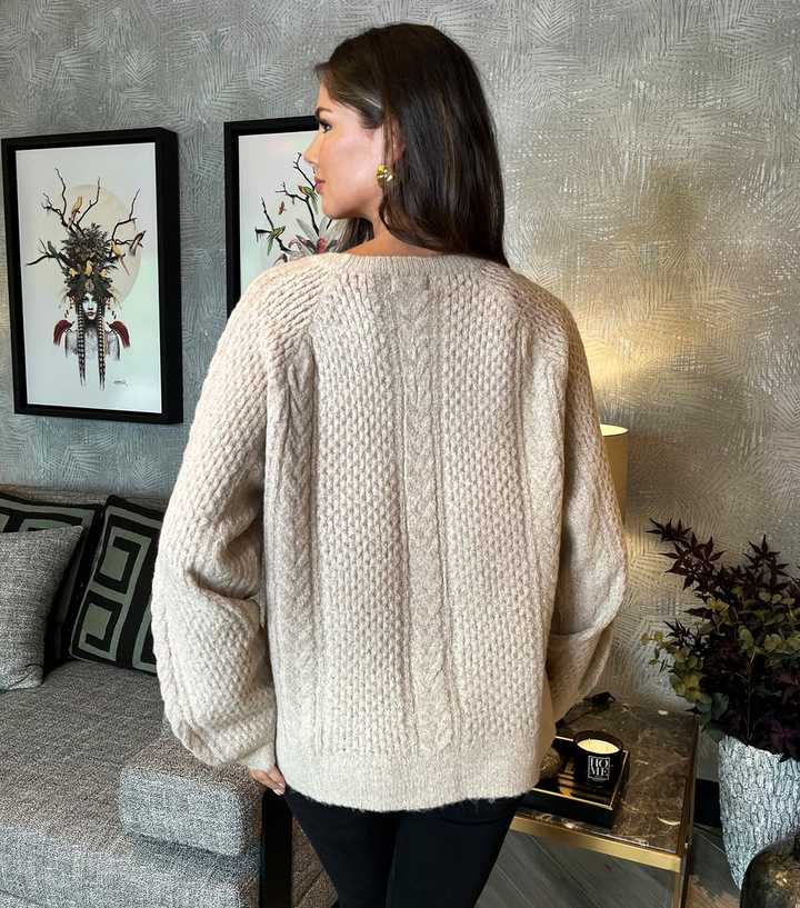 AX Paris Cream Round Neck Cable Knit Jumper New Look
