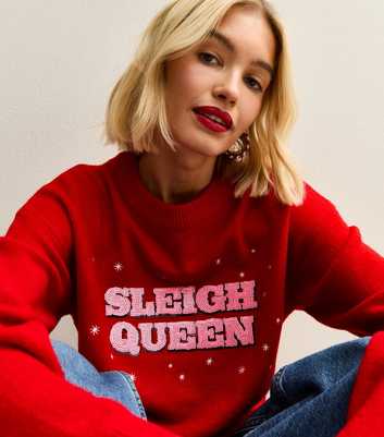 Red Sequinned Sleigh Queen Christmas Jumper