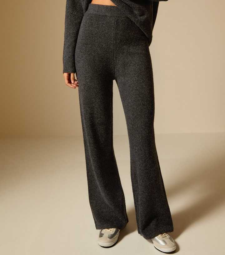 Dark Grey Knit Wide Leg Trousers
