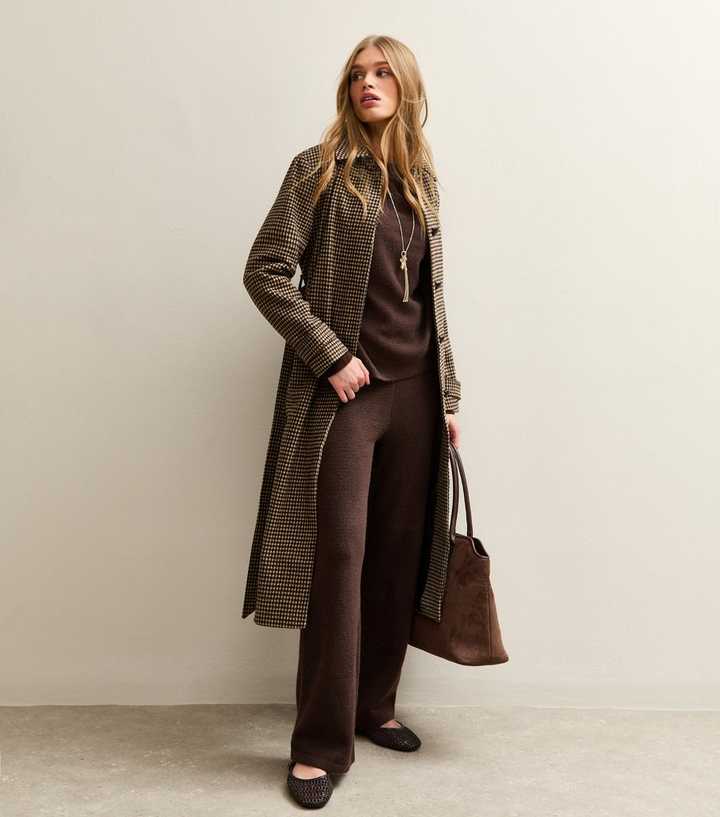Dark Brown Knit Wide Leg Trousers