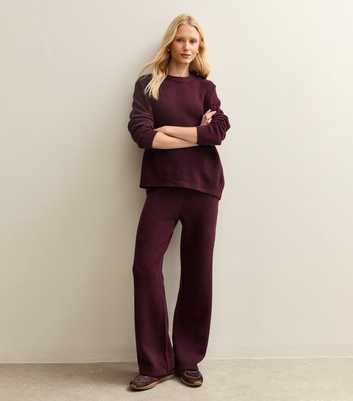 Dark Burgundy Knit Wide Leg Trousers