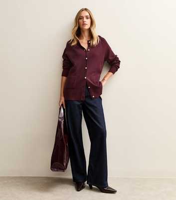 Burgundy Longline Crew Neck Cardigan