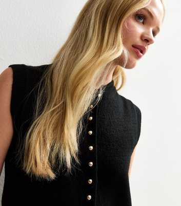 Black Crew Neck Contrast Button Knit Waistcoat