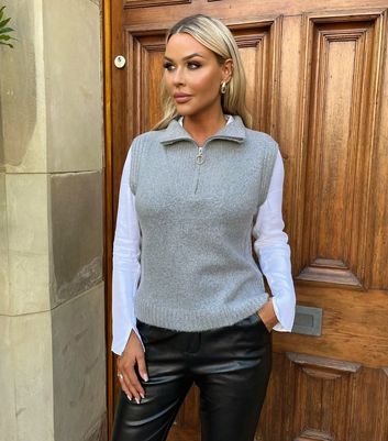 AX Paris Grey Quarter Zip Knitted Vest | New Look