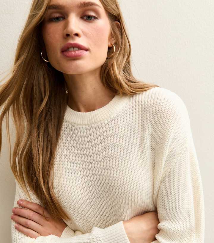 Cream Ribbed Crew Neck Knit Jumper