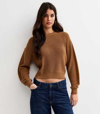 Tan Ribbed Crew Neck Knit Jumper