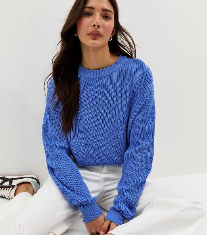 Blue Ribbed Crew Neck Knit Jumper