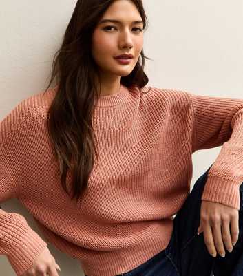 Pink Ribbed Crew Neck Knit Jumper