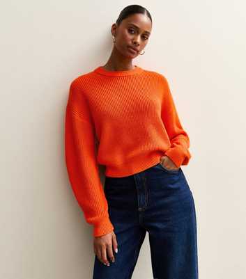 Orange Ribbed Crew Neck Knit Jumper