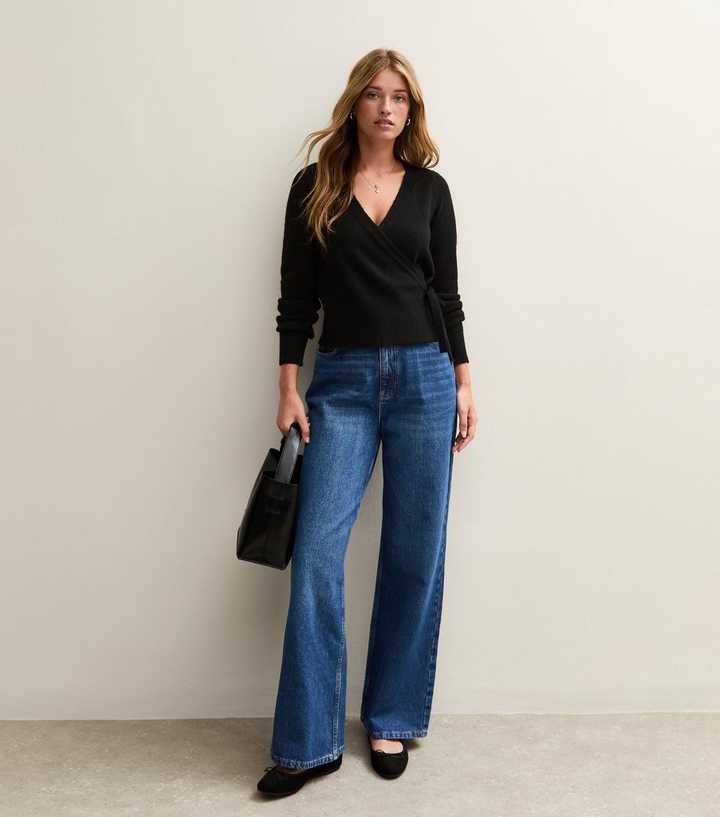 Black Puff Sleeve Wrap Jumper