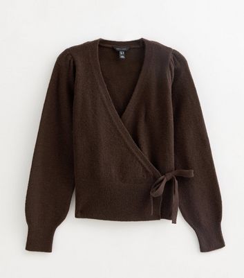 Dark Brown Puff Sleeve Wrap Jumper