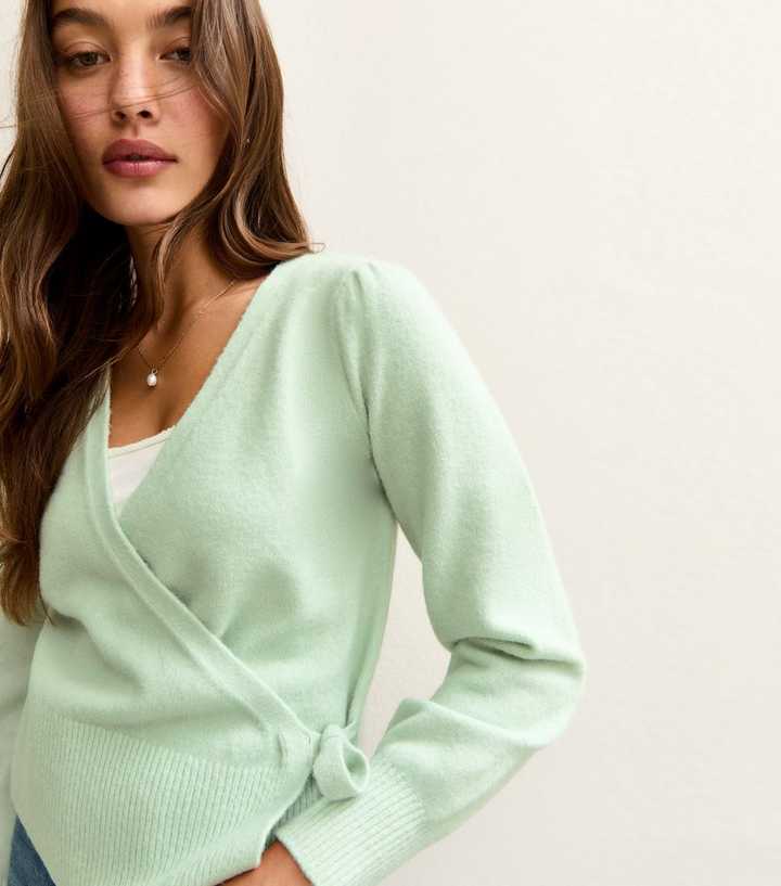 Mint Green Puff Sleeve Wrap Jumper