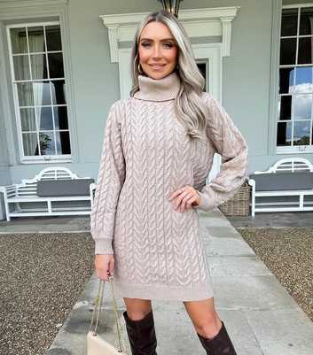 AX Paris Cream Cable Knit Roll Neck Mini Dress